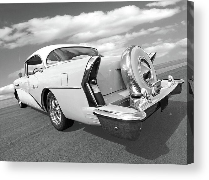 Buick Acrylic Print featuring the photograph 1956 Buick Special Rear In Black And White by Gill Billington