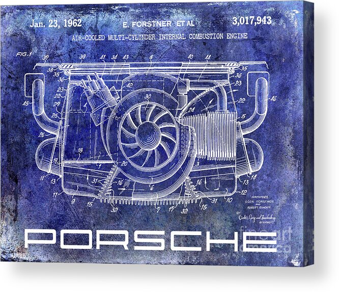 Porsche Patent Acrylic Print featuring the photograph 1962 Porsche Engine Patent Blue by Jon Neidert