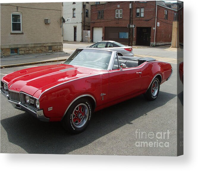 Red Car Acrylic Print featuring the photograph 1968 Olds Cutlass Convertible Xo by Lisa Koyle