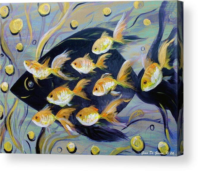 Fish Acrylic Print featuring the painting 8 Gold Fish #2 by Gina De Gorna