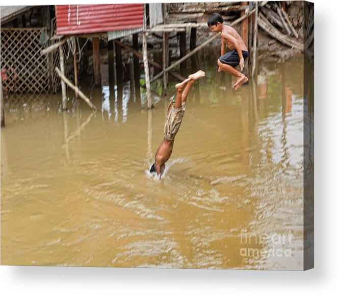 Cambodia Acrylic Print featuring the photograph 2 Cambodian boys Dive color by Chuck Kuhn