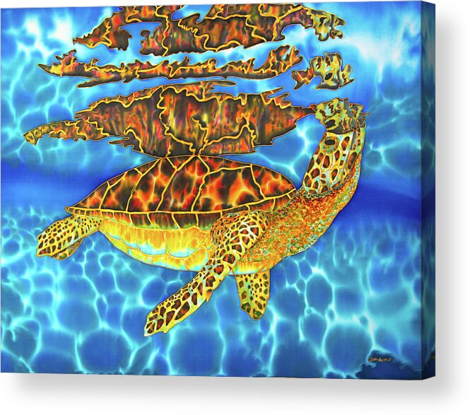 Sea Turtle Acrylic Print featuring the painting Caribbean Sea Turtle #1 by Daniel Jean-Baptiste