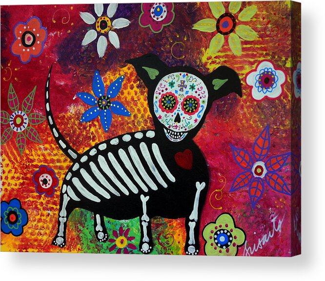 Chihuahua Acrylic Print featuring the painting Chihuahua Day Of The Dead #2 by Pristine Cartera Turkus