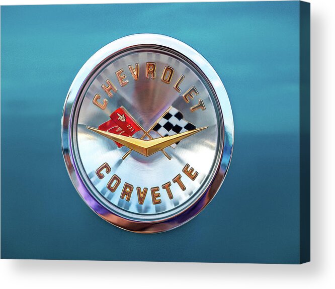 Corvette Acrylic Print featuring the digital art Corvette Badge #2 by Douglas Pittman