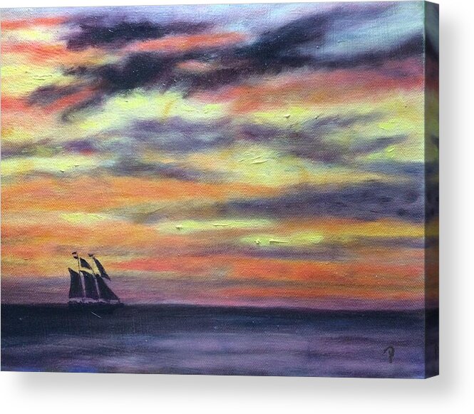 Water Acrylic Print featuring the painting Evening in Paradise by Paula Emery