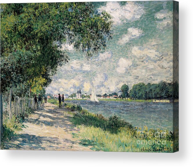 Riverseine;argenteuil;riverbank;path;track;summer;sunshine;shadow;shadows;sailing Acrylic Print featuring the painting The Seine at Argenteuil by Claude Monet