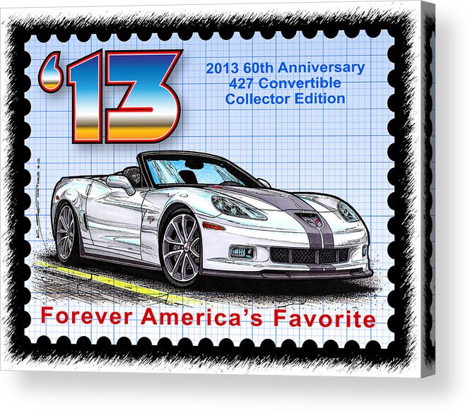 2013 Corvette Acrylic Print featuring the digital art 2013 60th Anniversary 427 Convertible Corvette by K Scott Teeters