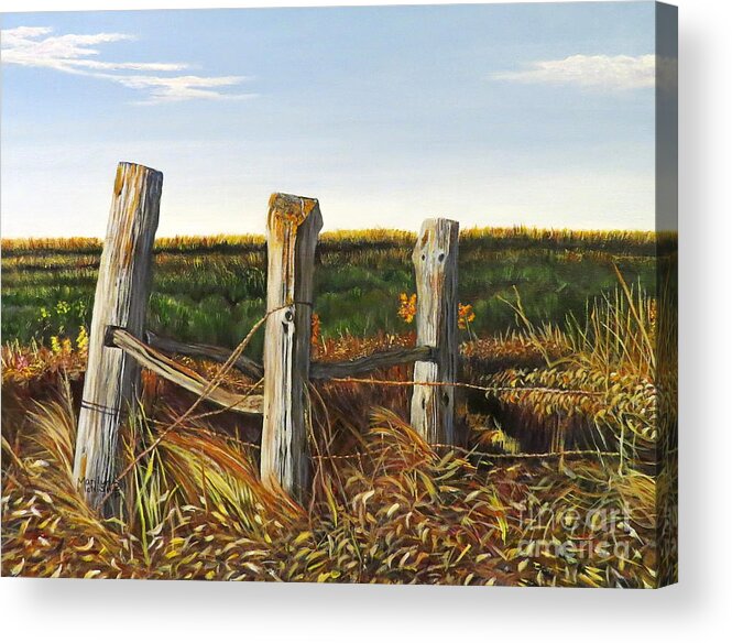 Farm Acrylic Print featuring the painting 3 Old Posts by Marilyn McNish