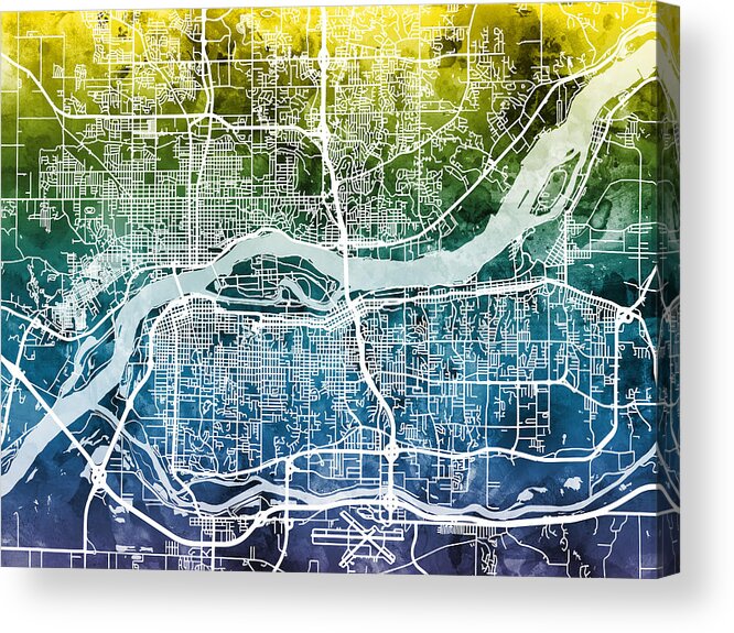 Street Map Acrylic Print featuring the digital art Quad Cities Street Map #3 by Michael Tompsett