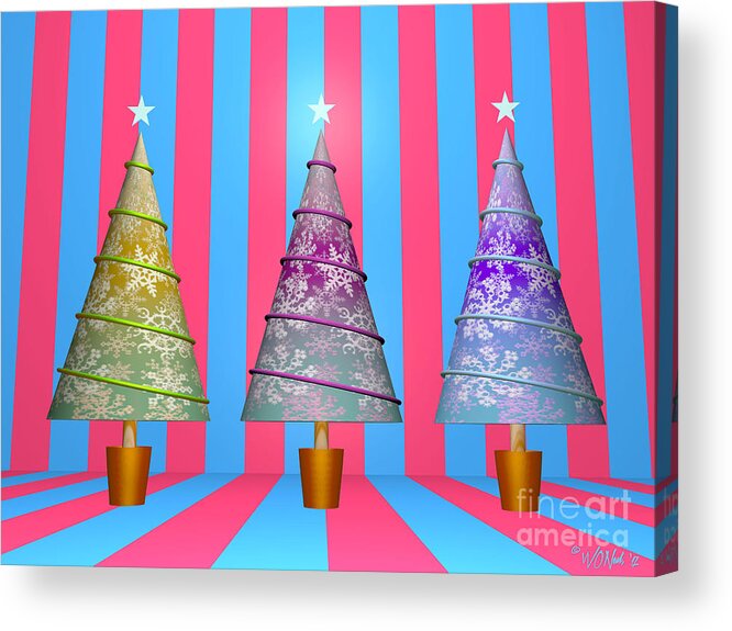 Holidays Acrylic Print featuring the digital art 3 Xmas Trees, No. 2 by Walter Neal