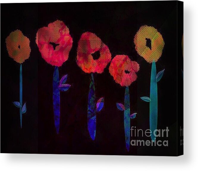 5 Flowers Acrylic Print featuring the digital art 5 Flowers by Cooky Goldblatt