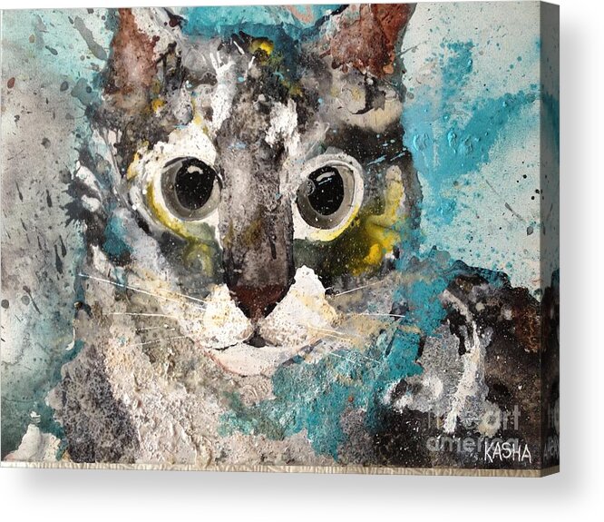 Gray Cat Acrylic Print featuring the painting 50 Shades of Kitty by Kasha Ritter