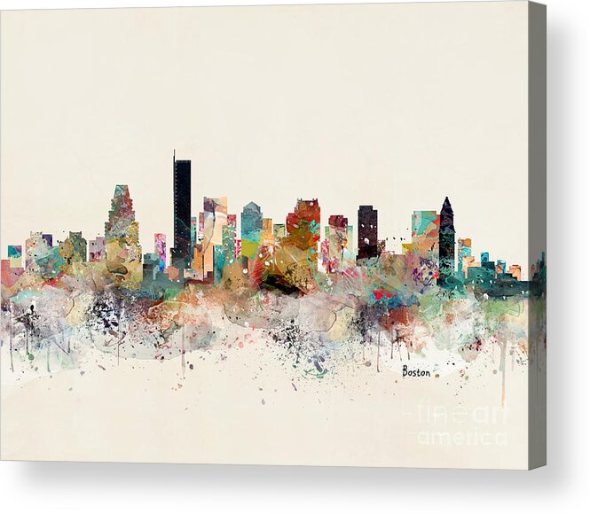Boston City Skyline Acrylic Print featuring the painting Boston City Skyline #6 by Bri Buckley