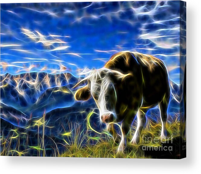 Cow Acrylic Print featuring the mixed media Cow #6 by Marvin Blaine
