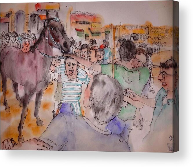 Il Palio. Siena. Italy. Horserace. Medieval. Event S Acrylic Print featuring the painting Siena and their Palio album #6 by Debbi Saccomanno Chan