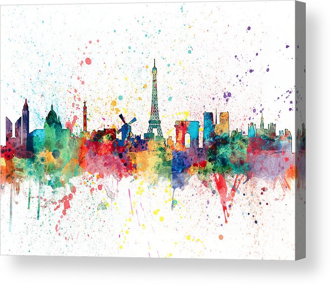 Paris Acrylic Print featuring the digital art Paris France Skyline #7 by Michael Tompsett