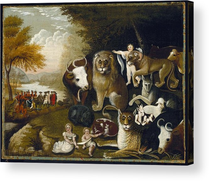 Edward Hicks (american Acrylic Print featuring the painting The Peaceable Kingdom by MotionAge Designs