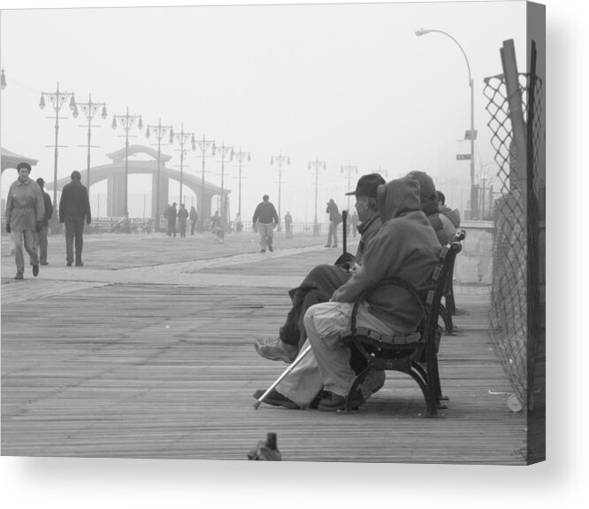 Coney Island Acrylic Print featuring the photograph A Bench at Coney Island by Peter Aiello