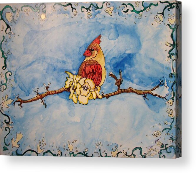 Cardinal Acrylic Print featuring the painting A Birds Delight by Patricia Arroyo