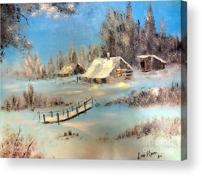 Cabin Acrylic Print featuring the painting A Cabin In The Woods by Lee Piper
