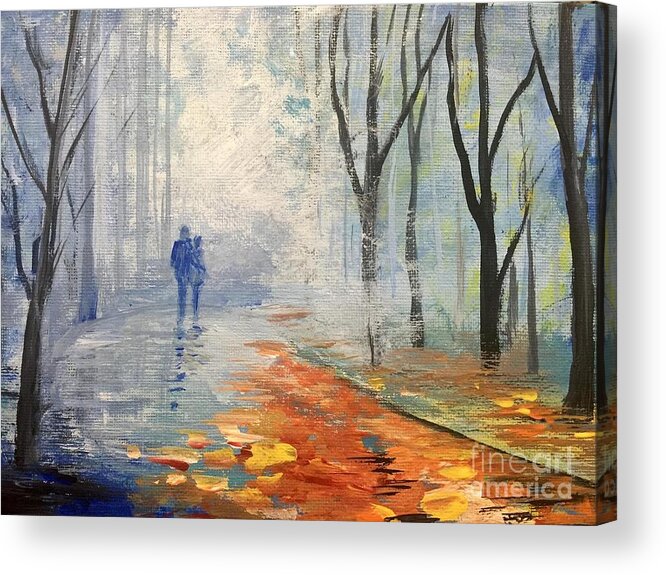 Greeting Card Acrylic Print featuring the painting A Fall Walk by Trilby Cole
