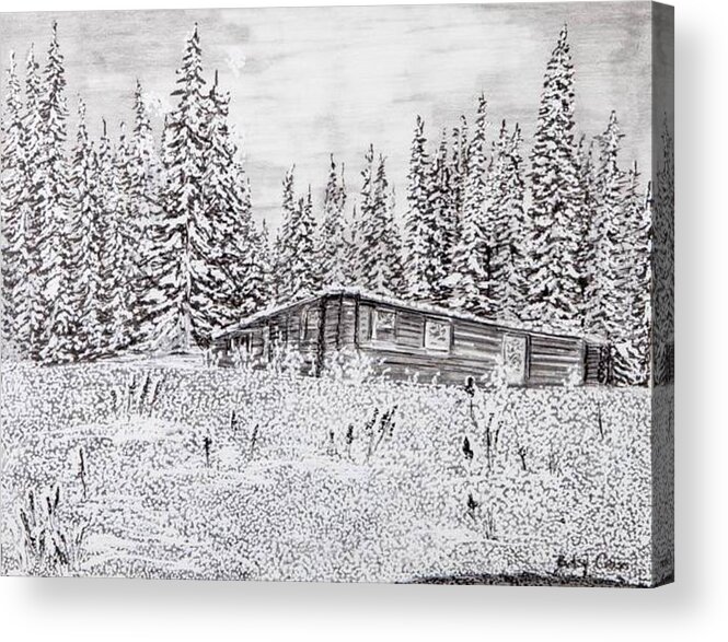 Pen And Ink Acrylic Print featuring the drawing Abandoned Cabin by Betsy Carlson Cross