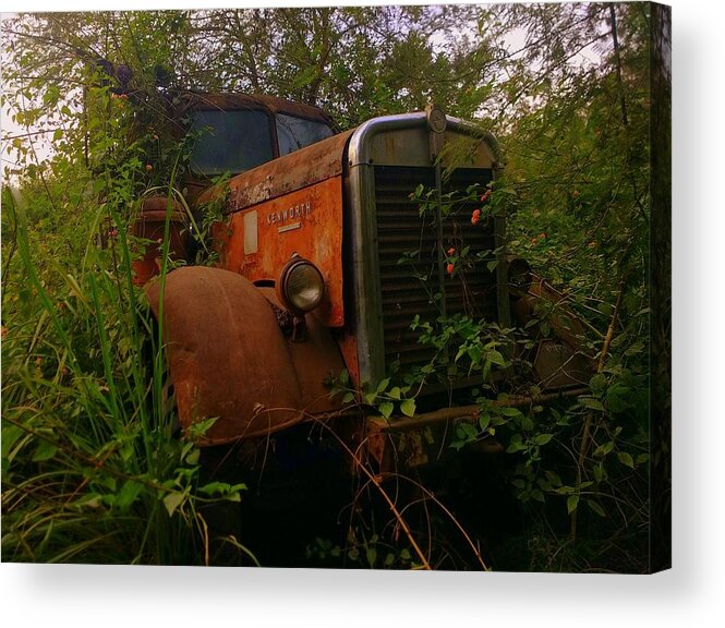 Wallpaper Buy Art Print Phone Case T-shirt Beautiful Duvet Case Pillow Tote Bags Shower Curtain Greeting Cards Mobile Phone Apple Android Nature Old American Acrylic Print featuring the photograph Abandoned Kenworth Truck 1 by Salman Ravish