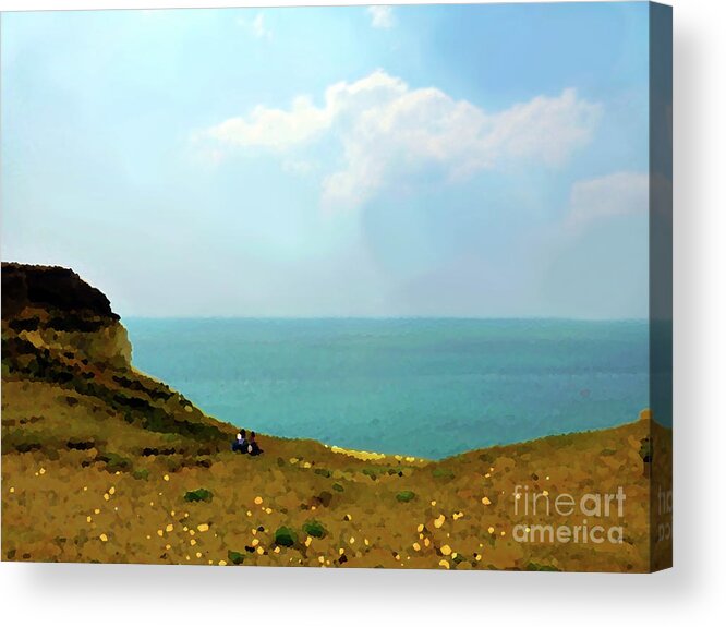 Abstract Acrylic Print featuring the digital art Abstract view from cliff by Francesca Mackenney
