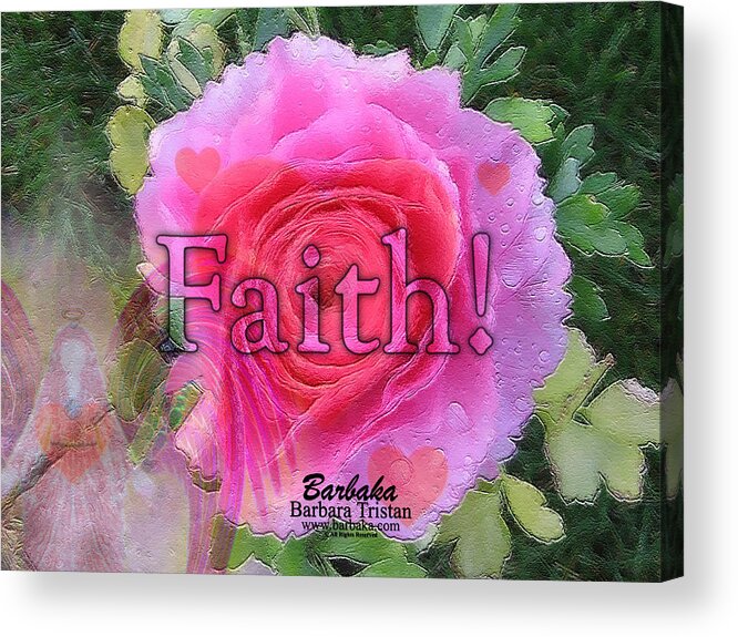 Angels Acrylic Print featuring the photograph Angels Pink Rose of Faith by Barbara Tristan