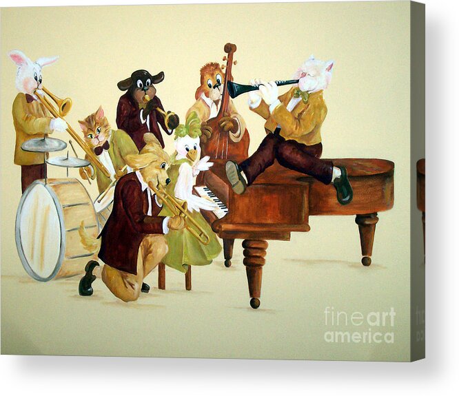 Animals In Clothes Acrylic Print featuring the painting Animal Jazz Band by Deborah Smith