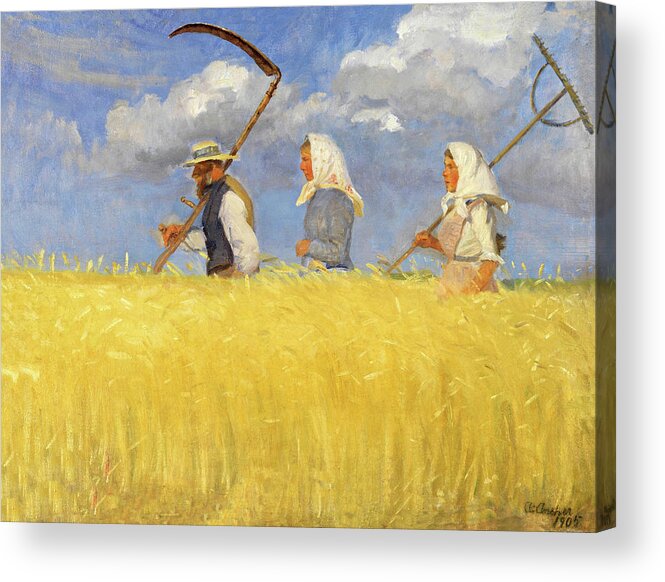 Anna Ancher Acrylic Print featuring the painting Anna Ancher Harvesters 1905 by Movie Poster Prints