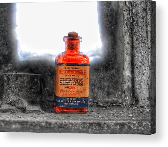 Antique Acrylic Print featuring the photograph Antique Mercurochrome Hynson Westcott and Dunning Inc. Medicine Bottle - Maryland Glass Corporation by Marianna Mills
