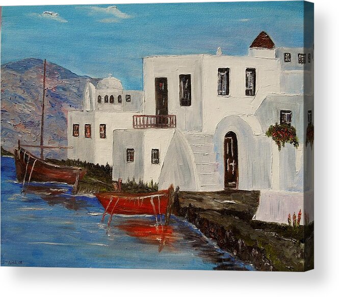 Boat Acrylic Print featuring the painting At home in Greece by Marilyn McNish