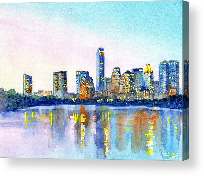 Austin Acrylic Print featuring the painting Austin Texas Skyline by Carlin Blahnik CarlinArtWatercolor