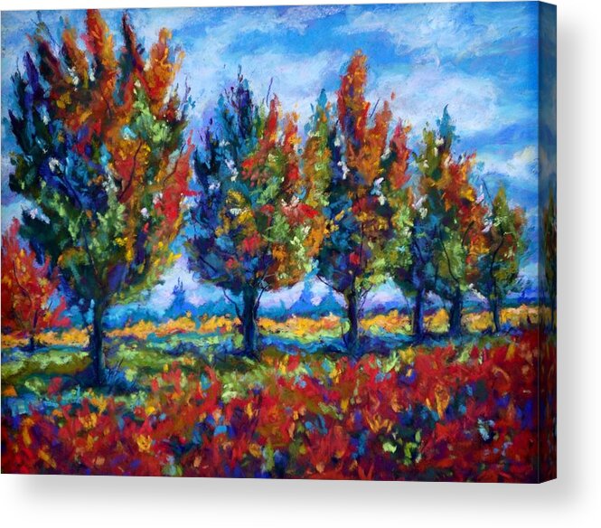 Landscape Painting Acrylic Print featuring the painting Autumn Apple Orchard by Mary Jane Erard