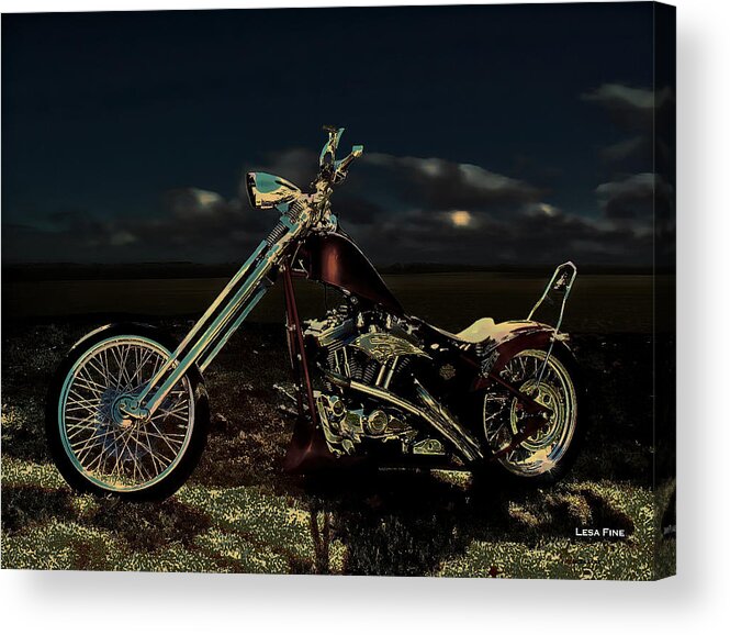 Morotcycle Acrylic Print featuring the mixed media Aztec Moonlit by Lesa Fine