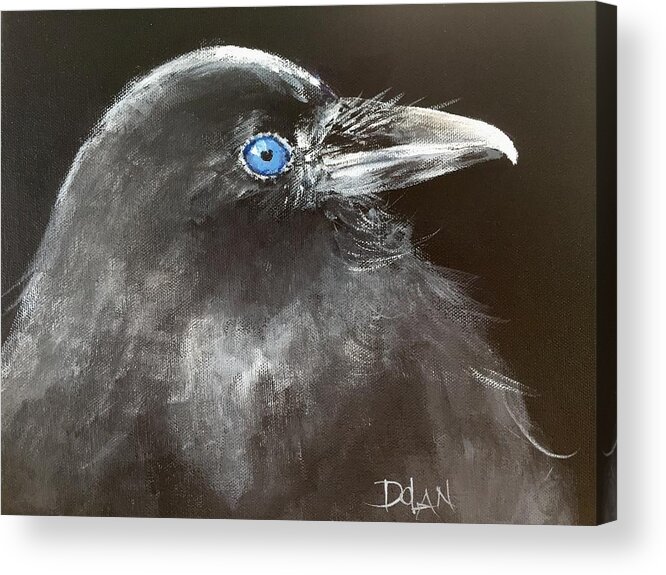 Raven Acrylic Print featuring the painting Baby Raven by Pat Dolan