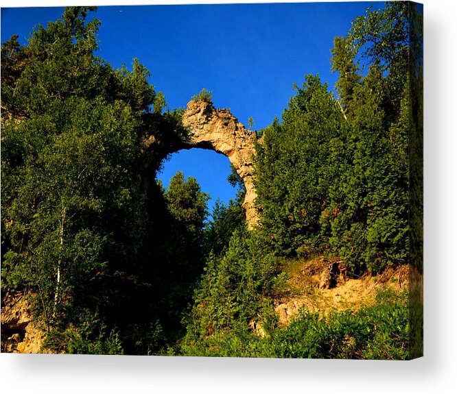 Mackinac Island Acrylic Print featuring the photograph Beneath Arch Rock by Keith Stokes