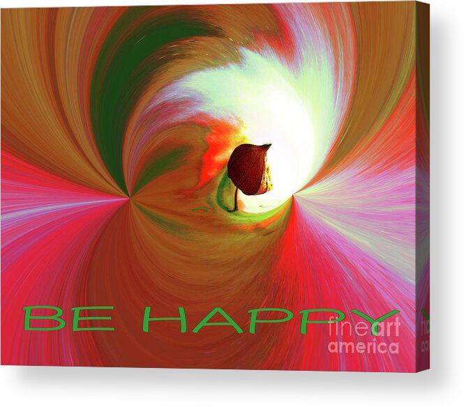 Be Happy Acrylic Print featuring the digital art Be Happy, red-rose with Physalis by Eva-Maria Di Bella