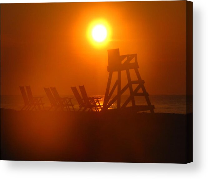 Sunrise Acrylic Print featuring the photograph Beach Chair Silhouette 2 by Shane Brumfield