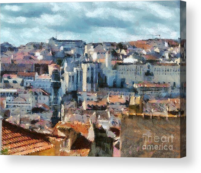 Painting Acrylic Print featuring the painting Beautiful Lisbon Street by Dimitar Hristov
