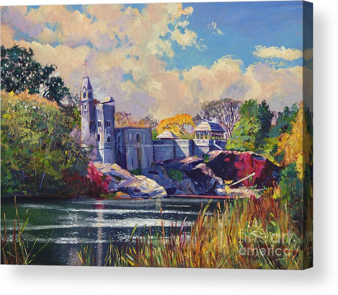 Landscape Acrylic Print featuring the painting Belvedere Castle Central Park by David Lloyd Glover