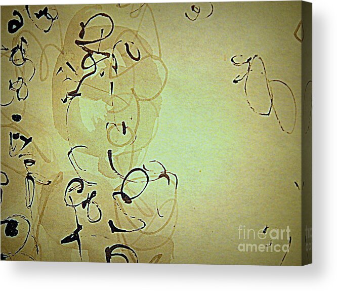 Abstract Line Drawing In Pen And Ink With Wash And Picasa Color Editing In Beige With Green Tones Acrylic Print featuring the drawing Bending Not Breaking by Nancy Kane Chapman