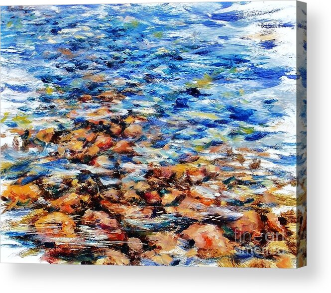 Rocks Acrylic Print featuring the painting Beneath the waves by K M Pawelec