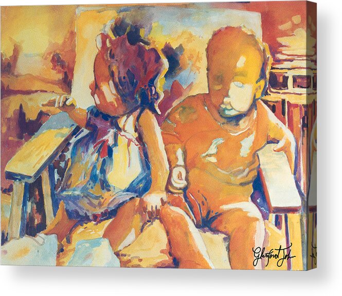 Children Acrylic Print featuring the painting Best Friends by Glenford John