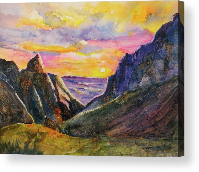 Big Bend Acrylic Print featuring the painting Big Bend Texas Window Trail Sunset by Carlin Blahnik CarlinArtWatercolor
