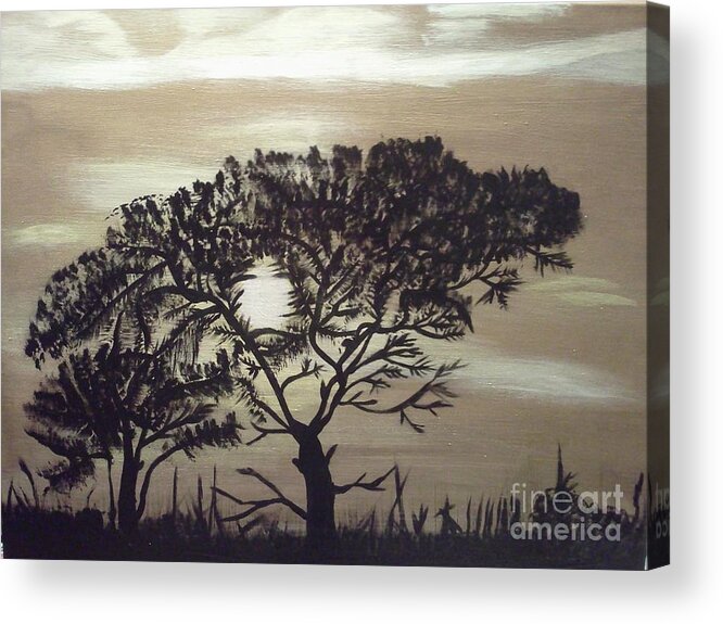 Tree Acrylic Print featuring the painting Black Silhouette Tree by Jimmy Clark