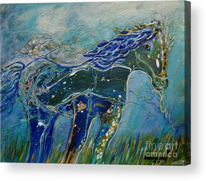 Acrylic Pour Acrylic Print featuring the painting Blue Horse by Deborah Nell