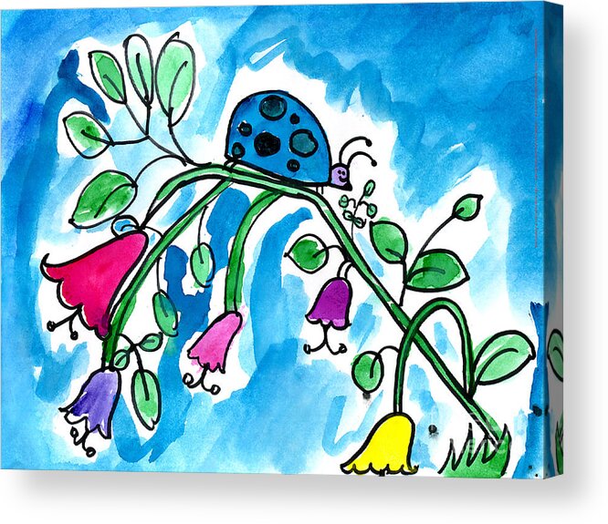 Ladybug Acrylic Print featuring the painting Blue Ladybug by Jackie Wicks Age Eleven