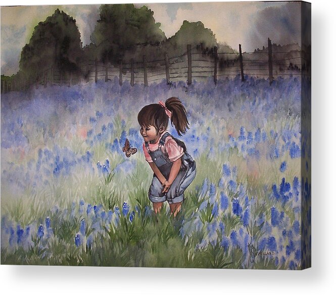 Texas Acrylic Print featuring the painting Bluebonnet Cutie by Kim Whitton